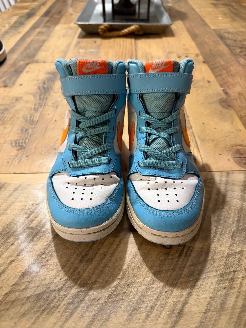 Nike Court Borough Mid 2 (Aquarius Blue / White / Total Orange) 2Y - Picture 2 of 8